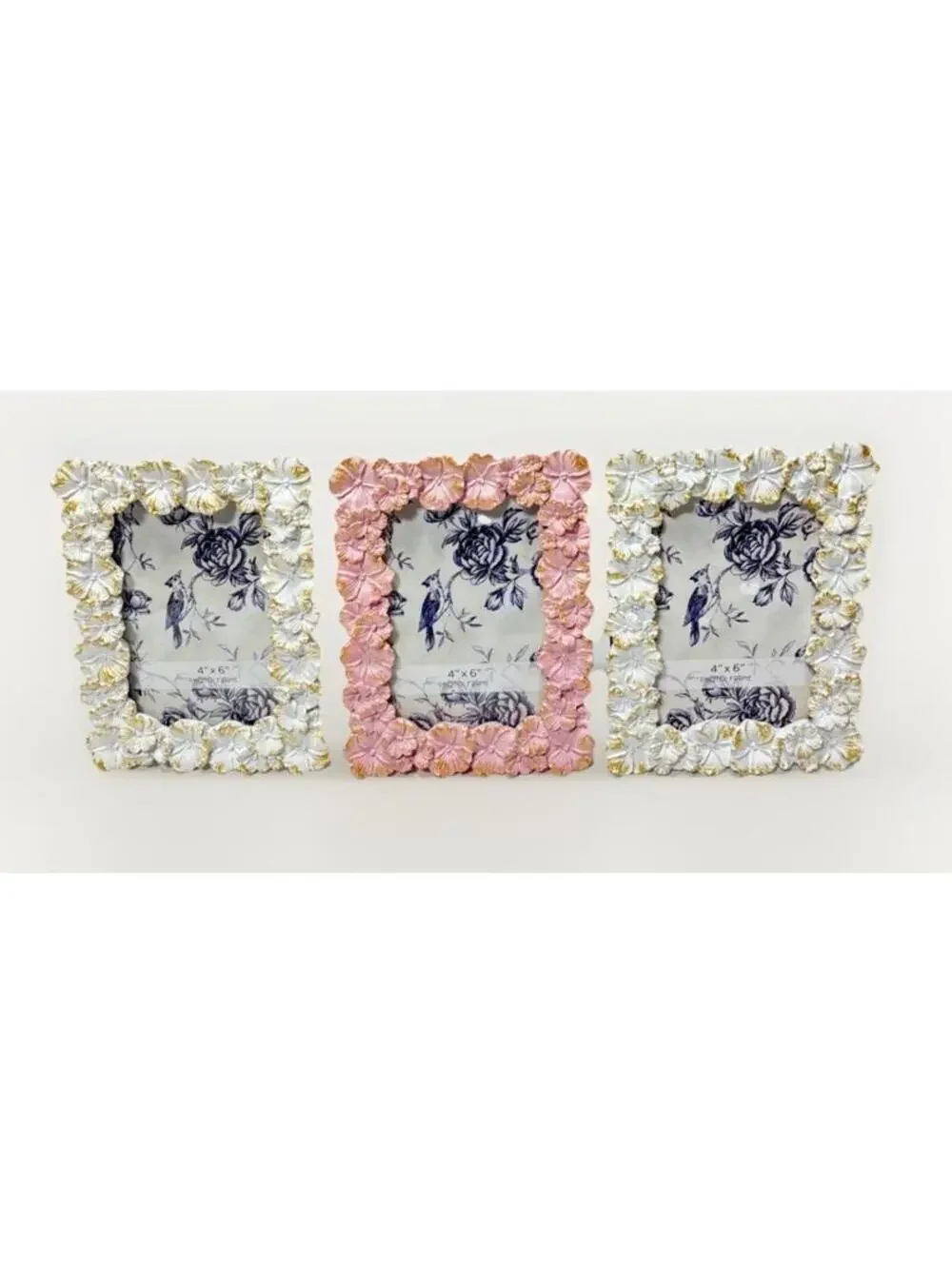 Frames 3pc Pink & White 3D Flower Floral Photo Frames 4x6